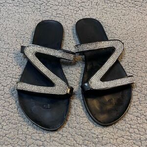Slide In Rhinestone Sandals Womens Size 41 USA Size 10 Black And Silver